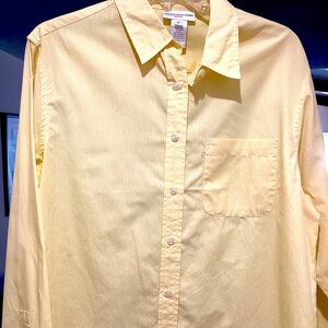 Jones New York Shirt Pale Yellow Stripe, Cotton Woven, Size Large
